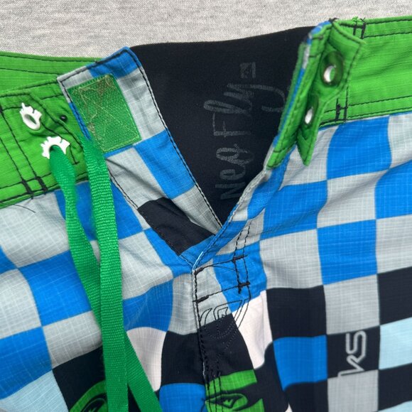 VTG 90s Quicksilver Board Shorts Men 38 Checkerboard Drawstring Surf Sportswear - Picture 5 of 13